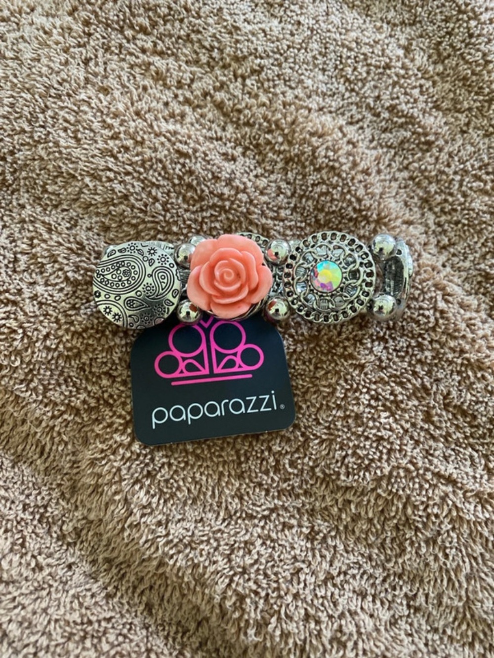 paparazzi Silver-Tone Bracelet with Coral Rose Accent - Picture 2 of 2
